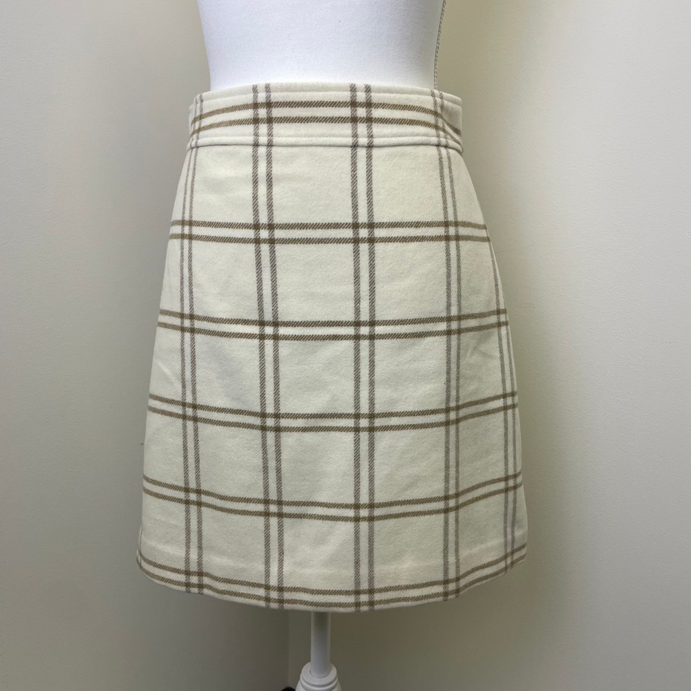 J.Crew Cream Tan Plaid Wool Blend A-Line Mini Skirt Size 2 College Clueless